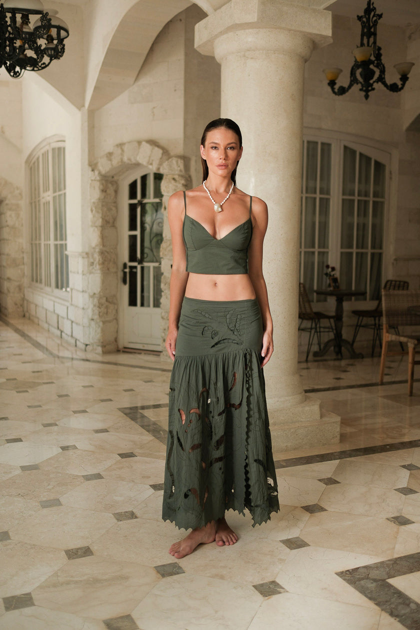 Amai Lace Skirt Chrome Green