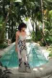 Brisa Hand-Painted Silk Dress Beige