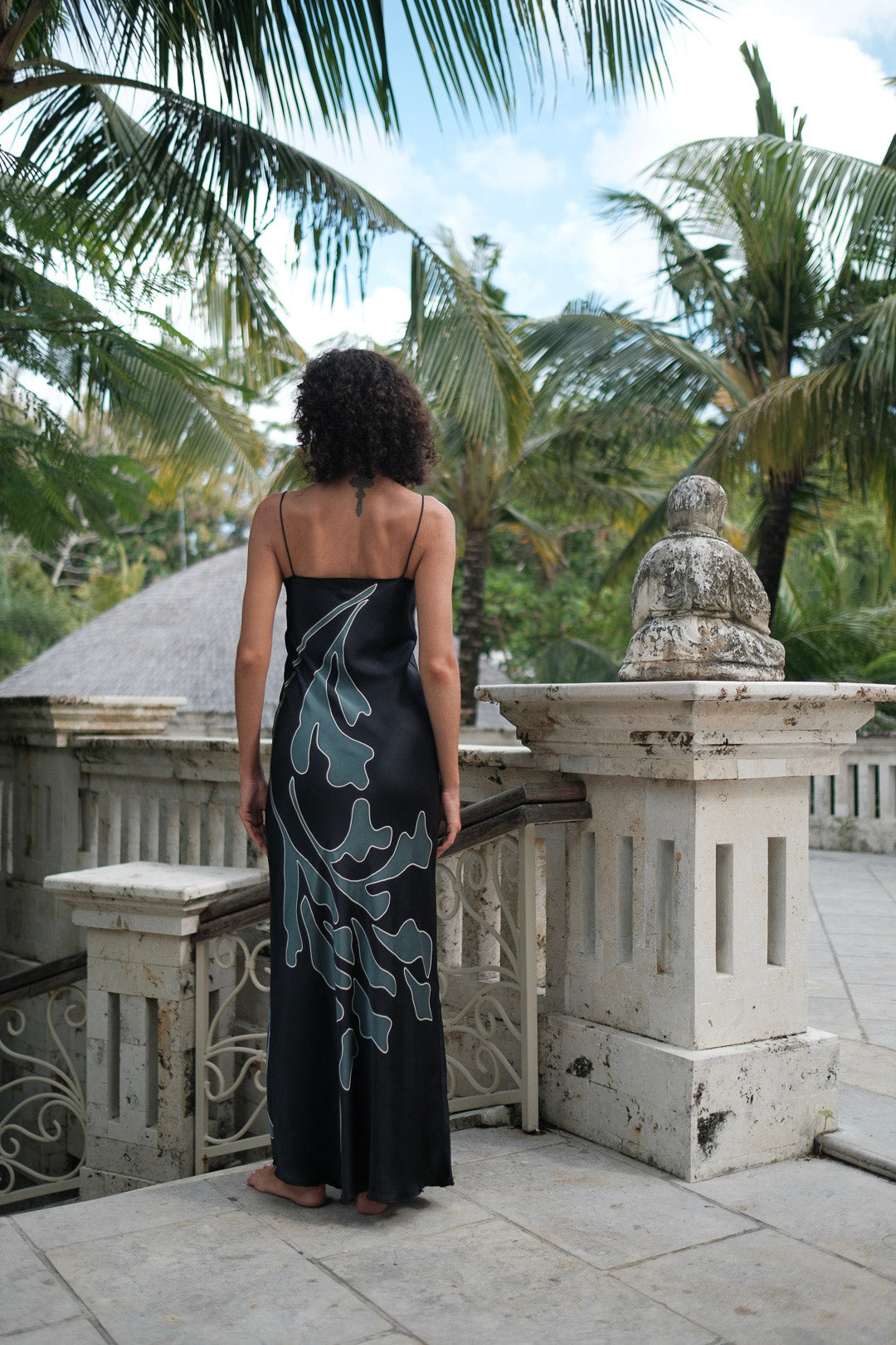 Brisa Hand-Painted Silk Dress Black