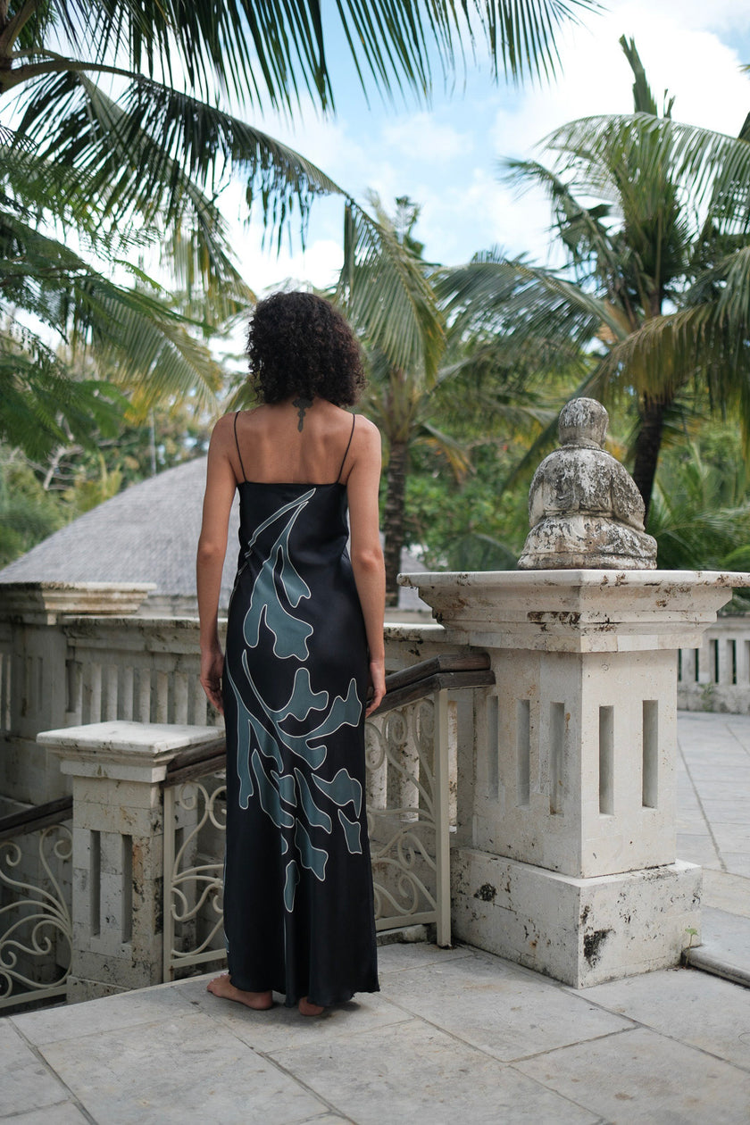 Brisa Hand-Painted Silk Dress Black