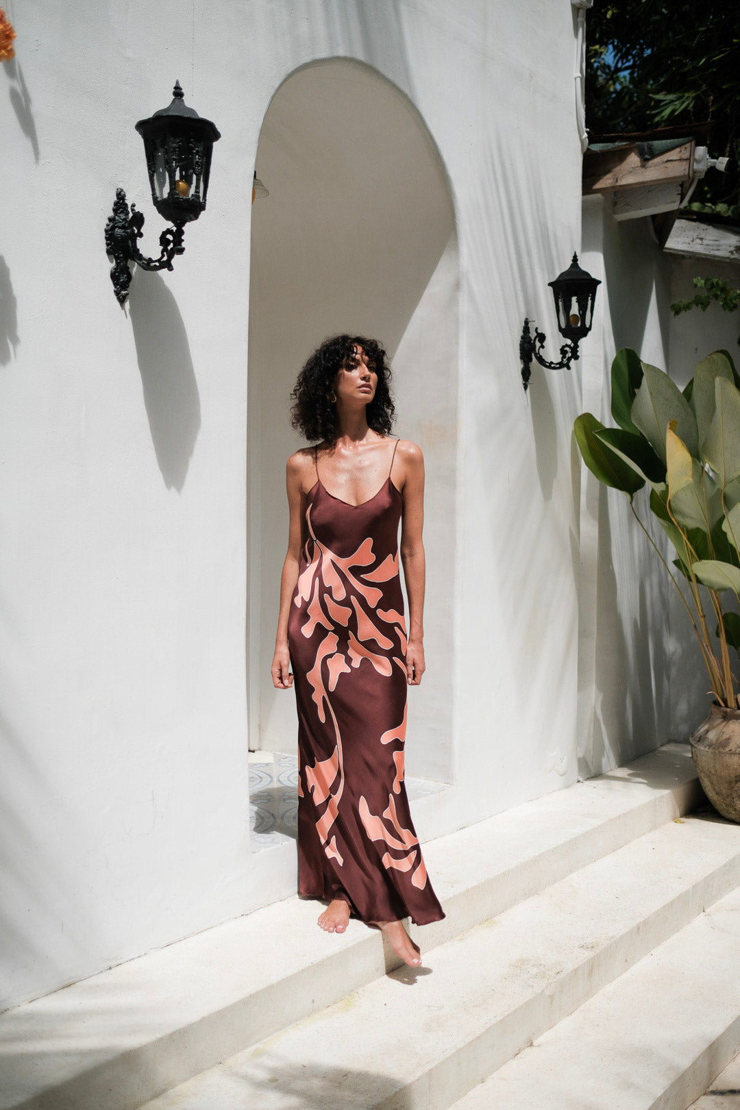 Brisa Hand-Painted Silk Dress Burgundy