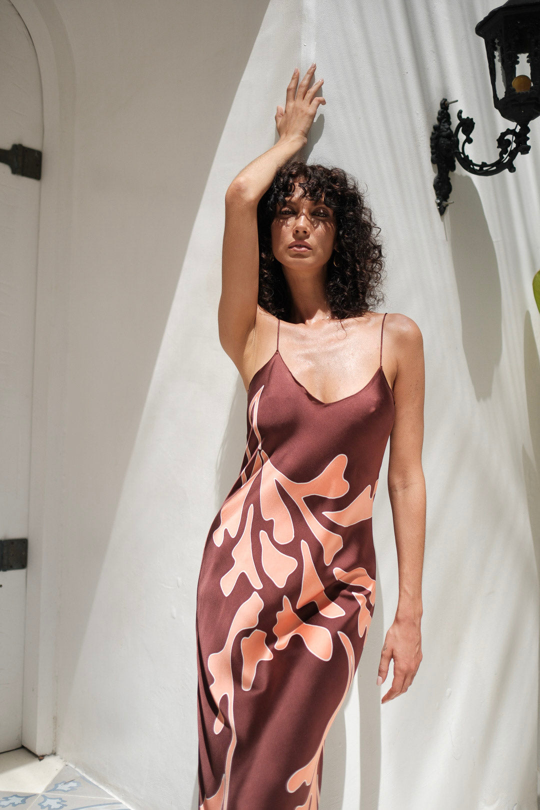Brisa Hand-Painted Silk Dress Burgundy