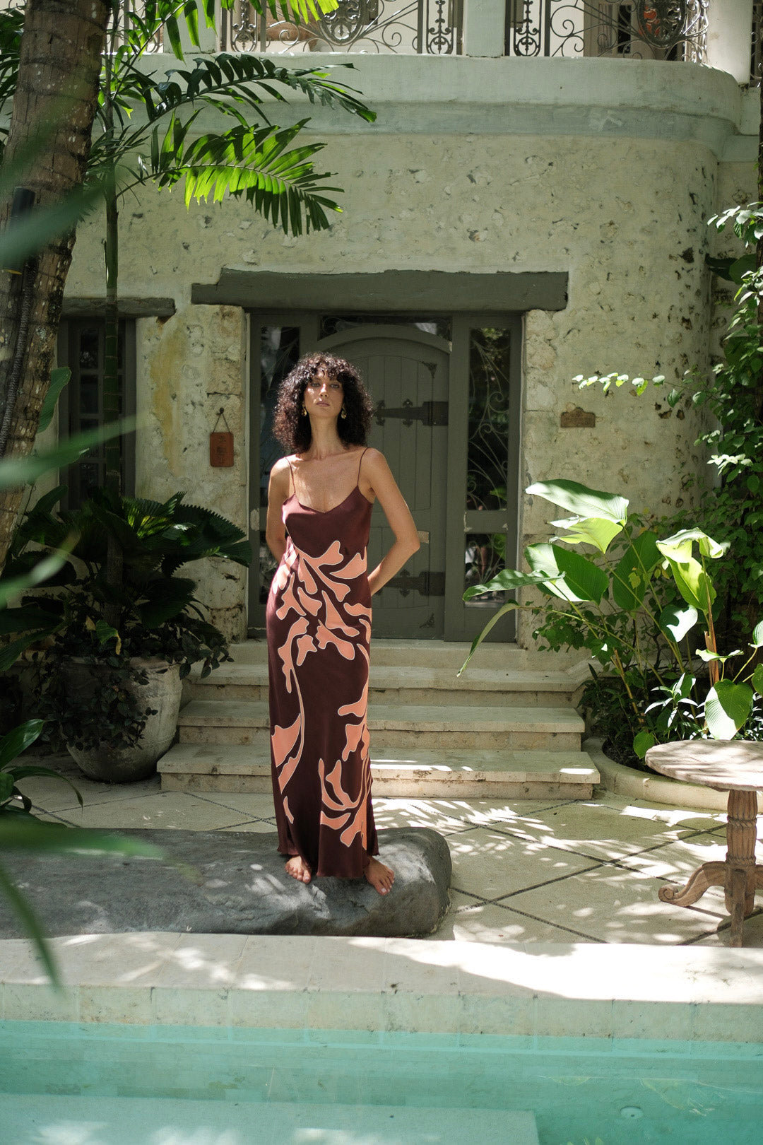 Brisa Hand-Painted Silk Dress Burgundy