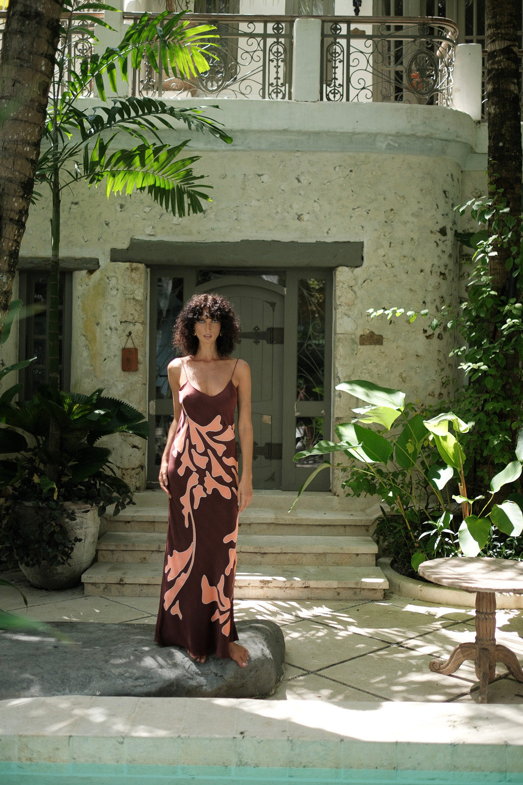 Brisa Hand-Painted Silk Dress Burgundy