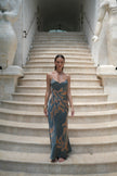 Brisa Hand-Painted Silk Dress Gray