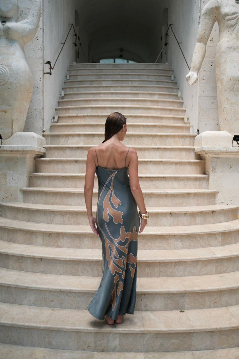 Brisa Hand-Painted Silk Dress Gray