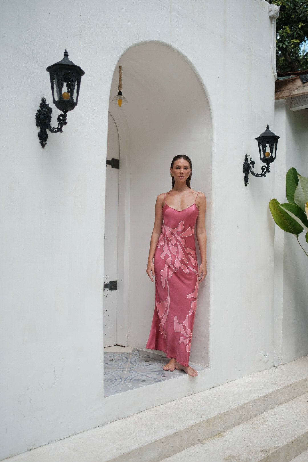 Brisa Hand-Painted Silk Dress Sugar Pink