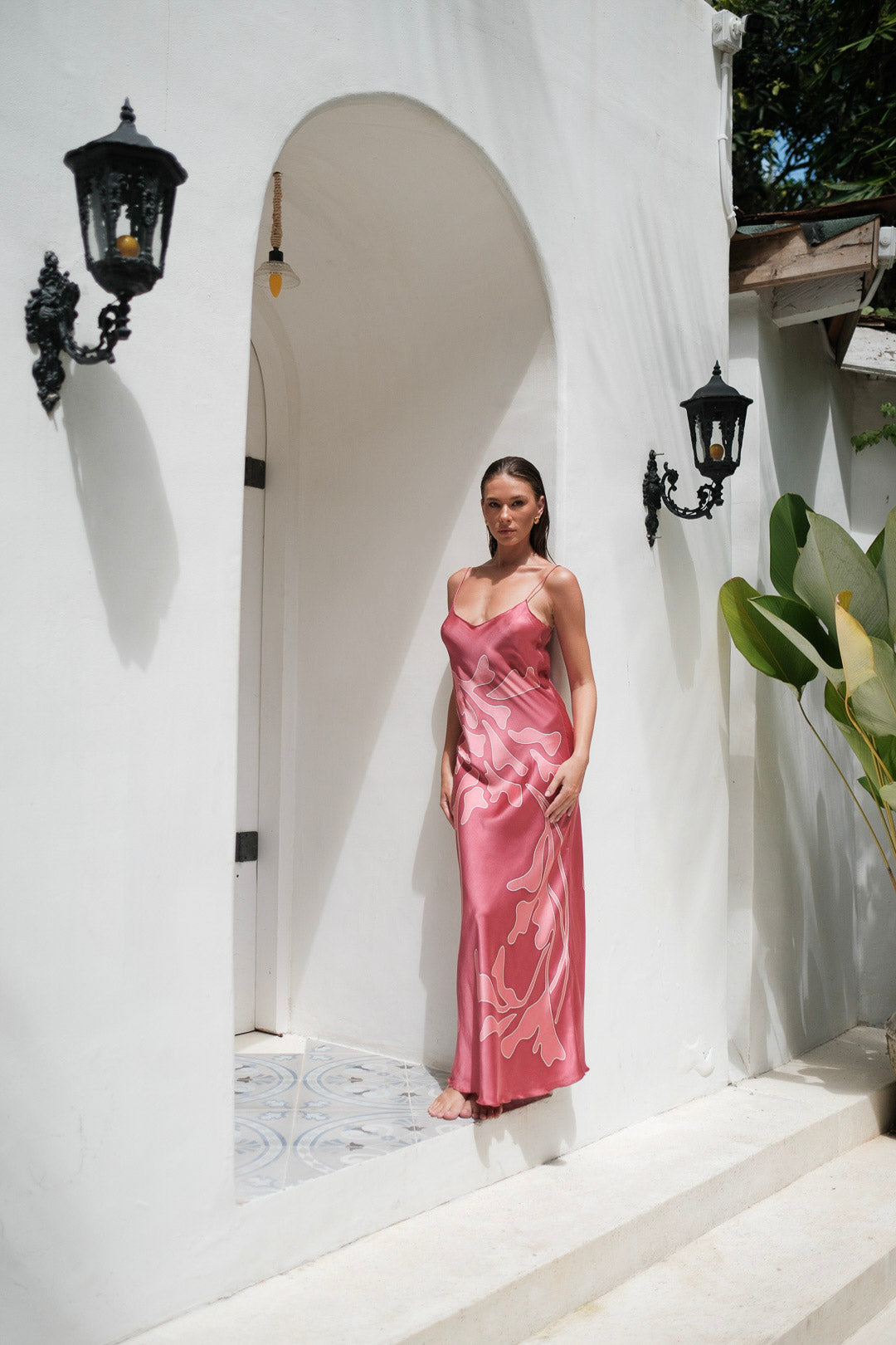 Brisa Hand-Painted Silk Dress Sugar Pink
