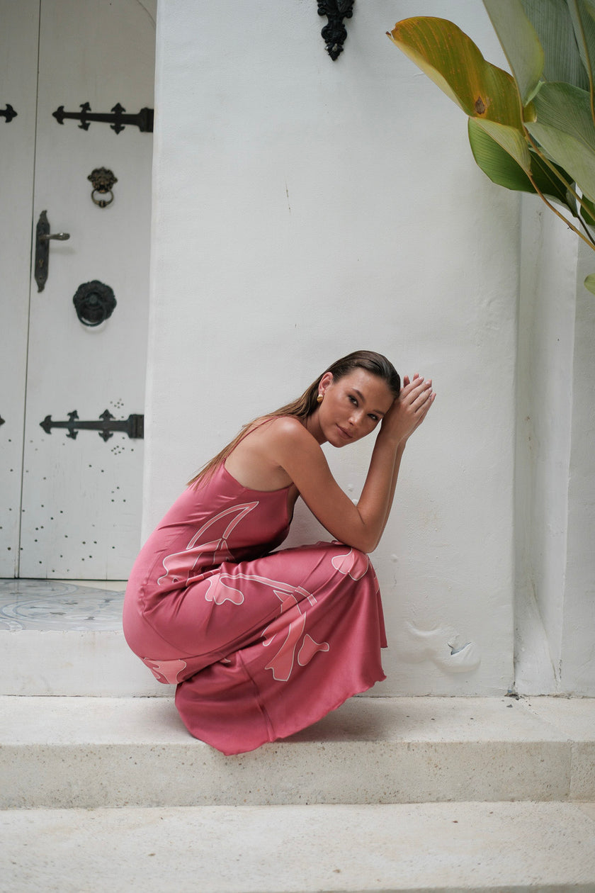 Brisa Hand-Painted Silk Dress Sugar Pink