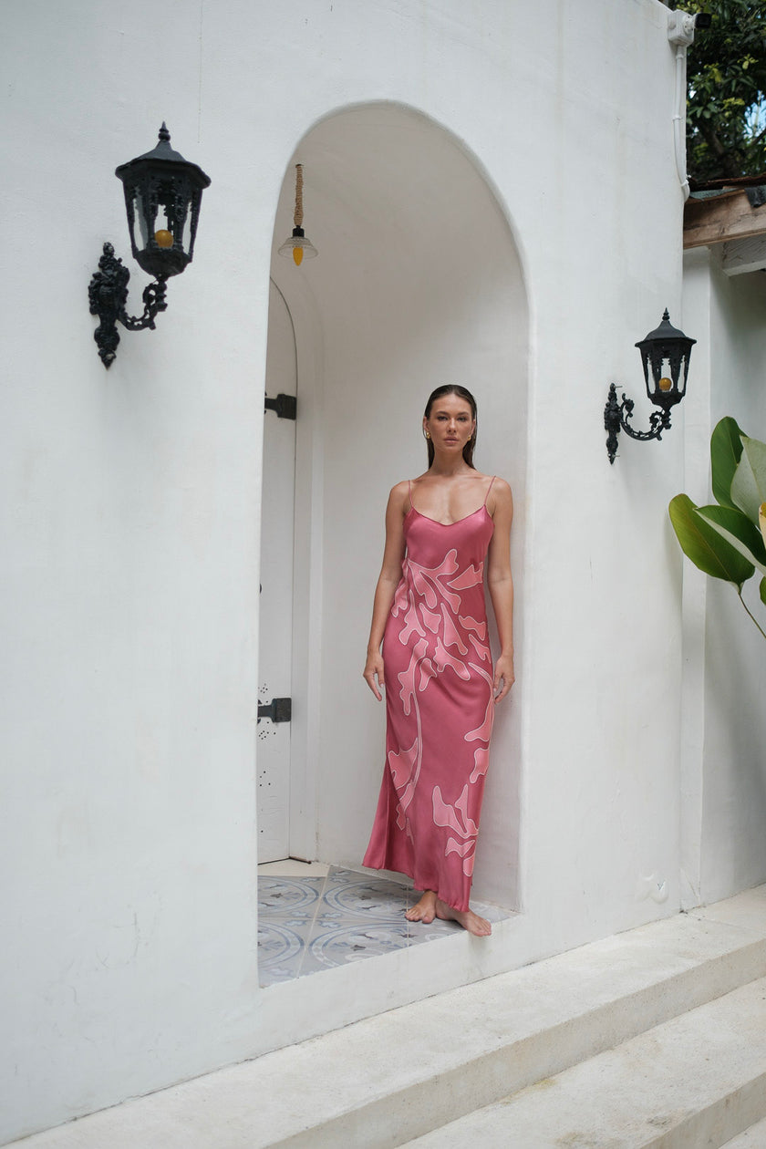 Brisa Hand-Painted Silk Dress Sugar Pink