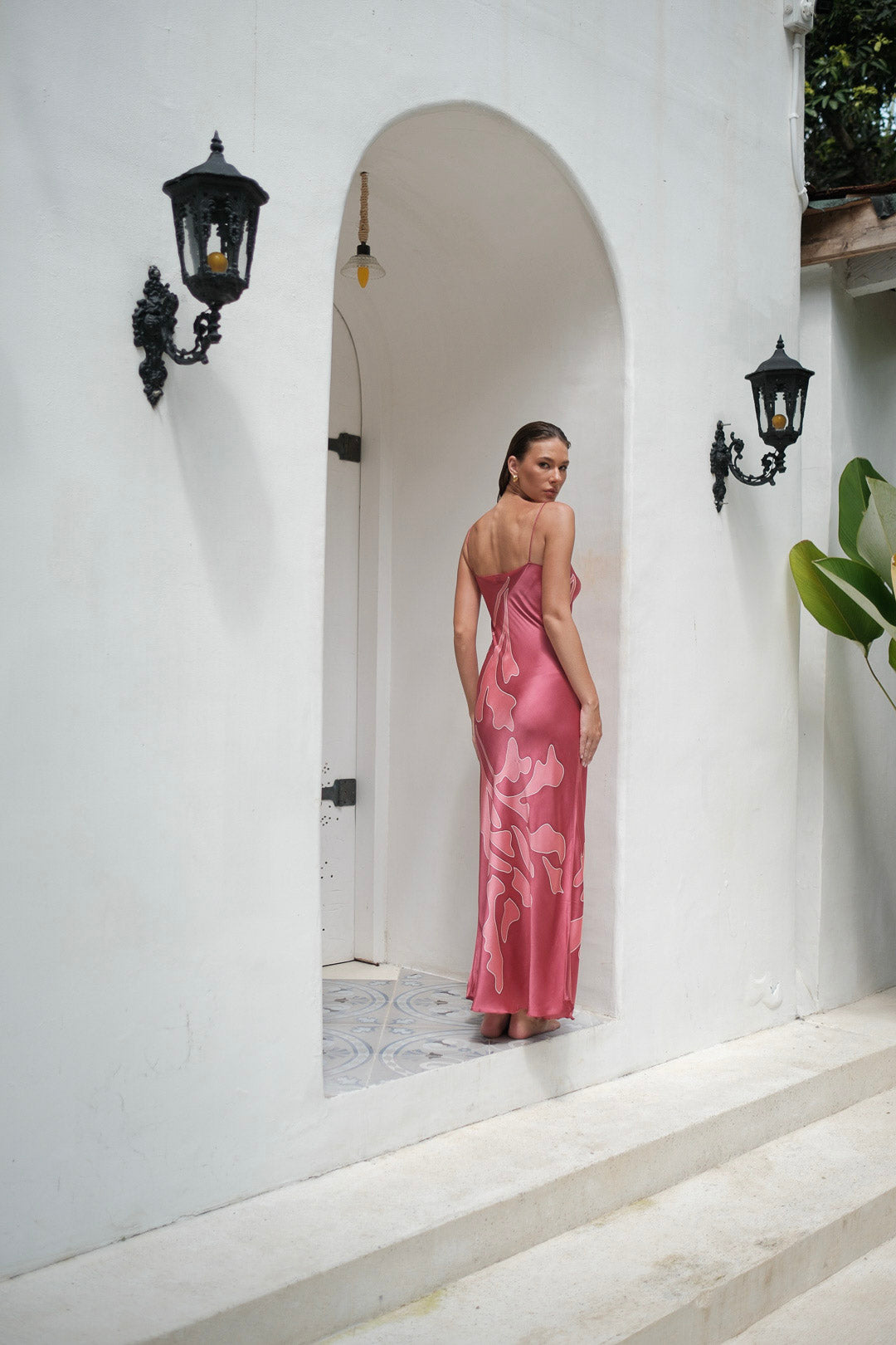 Brisa Hand-Painted Silk Dress Sugar Pink