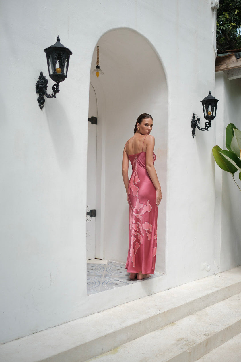Brisa Hand-Painted Silk Dress Sugar Pink