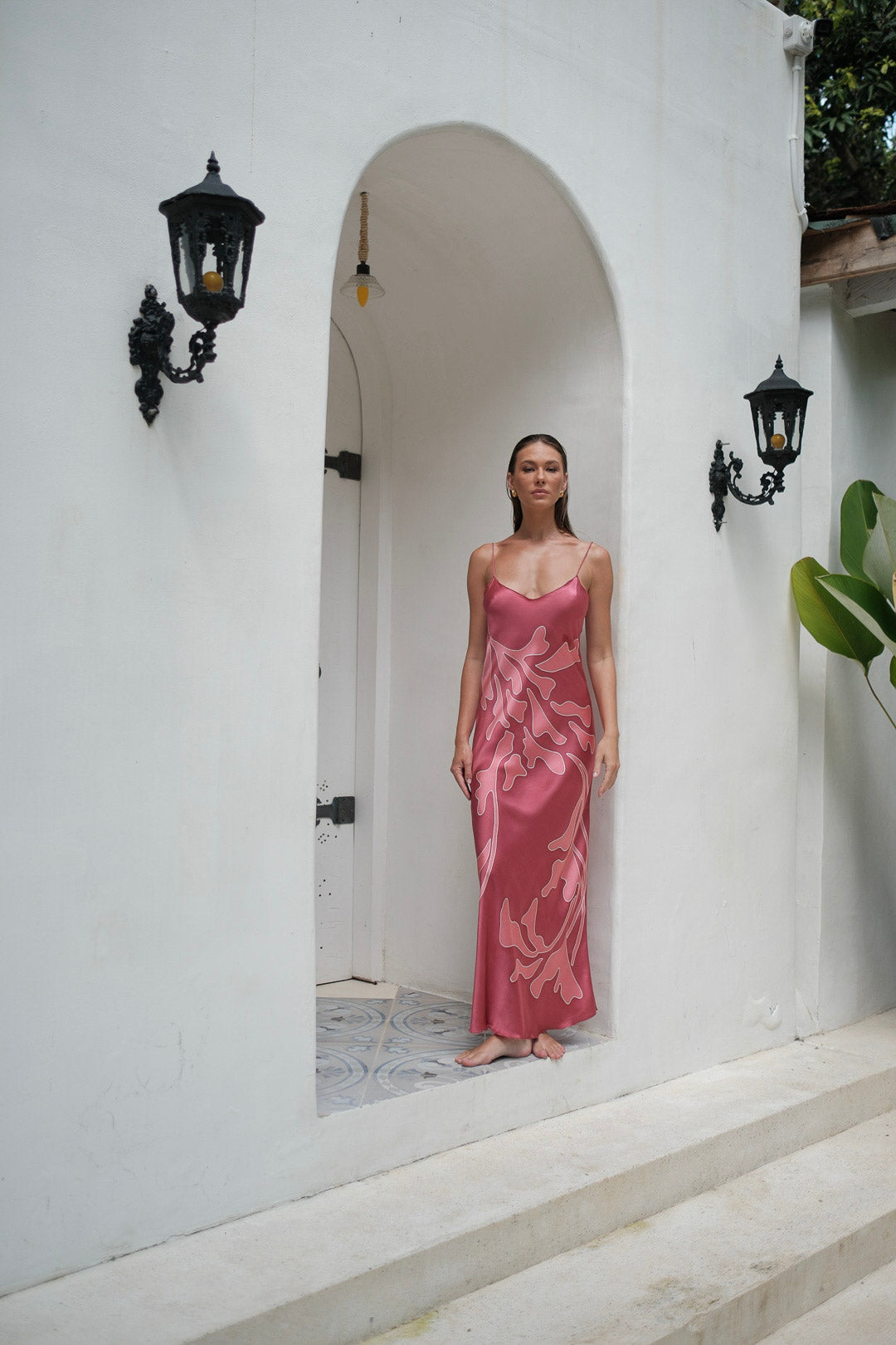 Brisa Hand-Painted Silk Dress Sugar Pink
