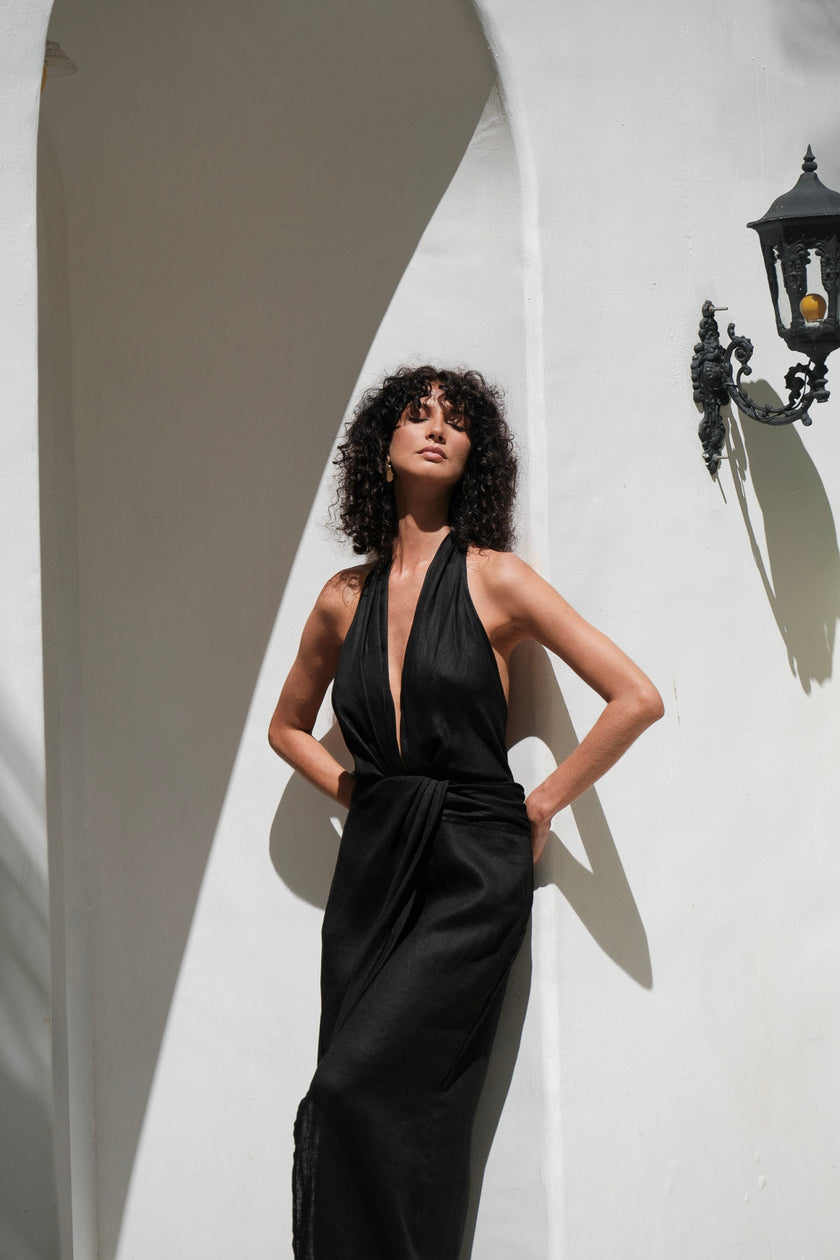 Leia Linen Dress Black