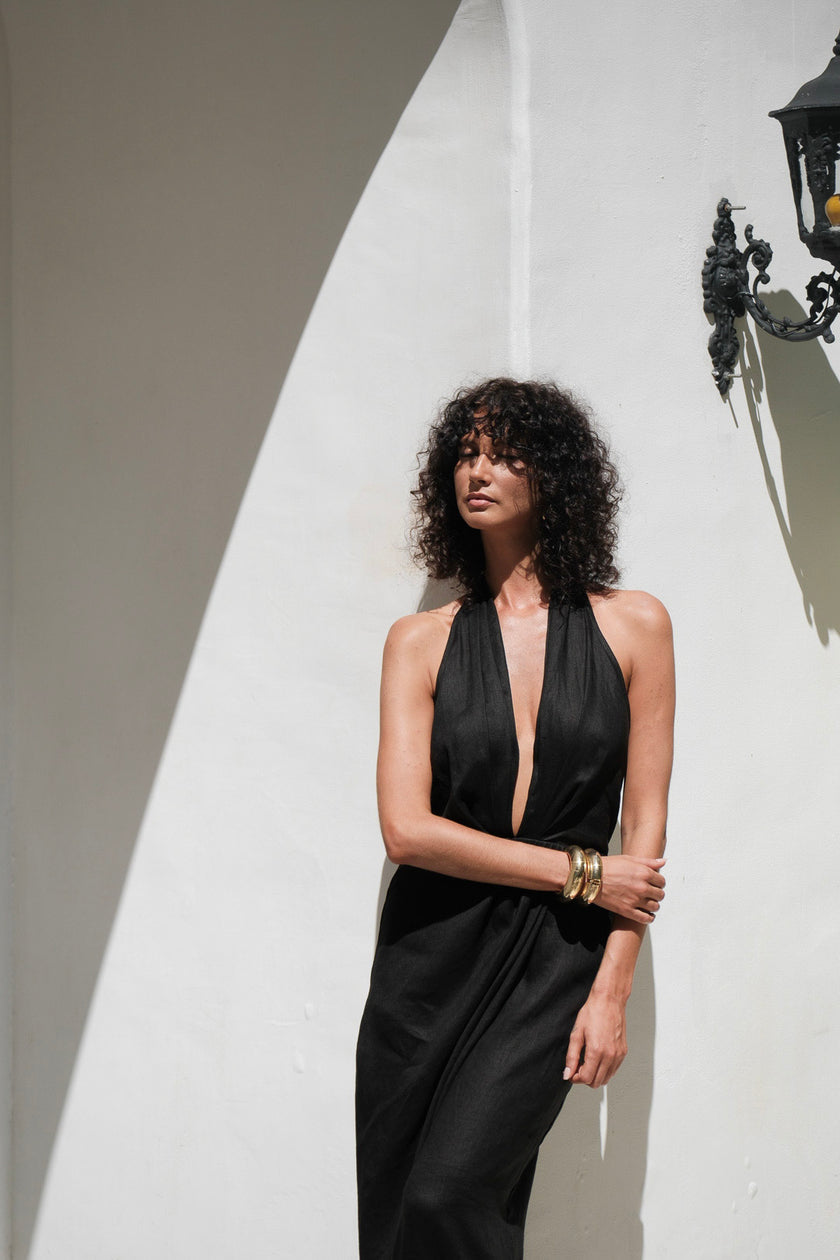 Leia Linen Dress Black