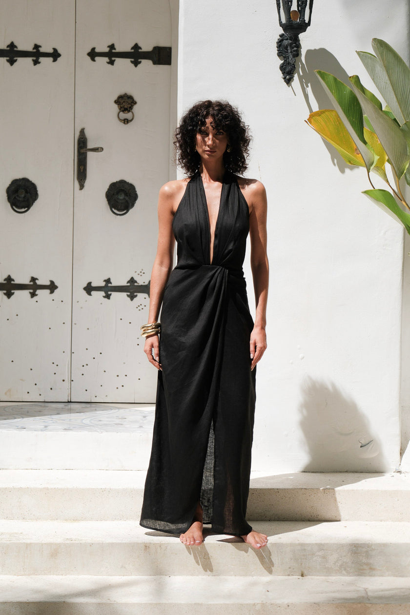 Leia Linen Dress Black