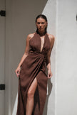 Leia Linen Dress Brown