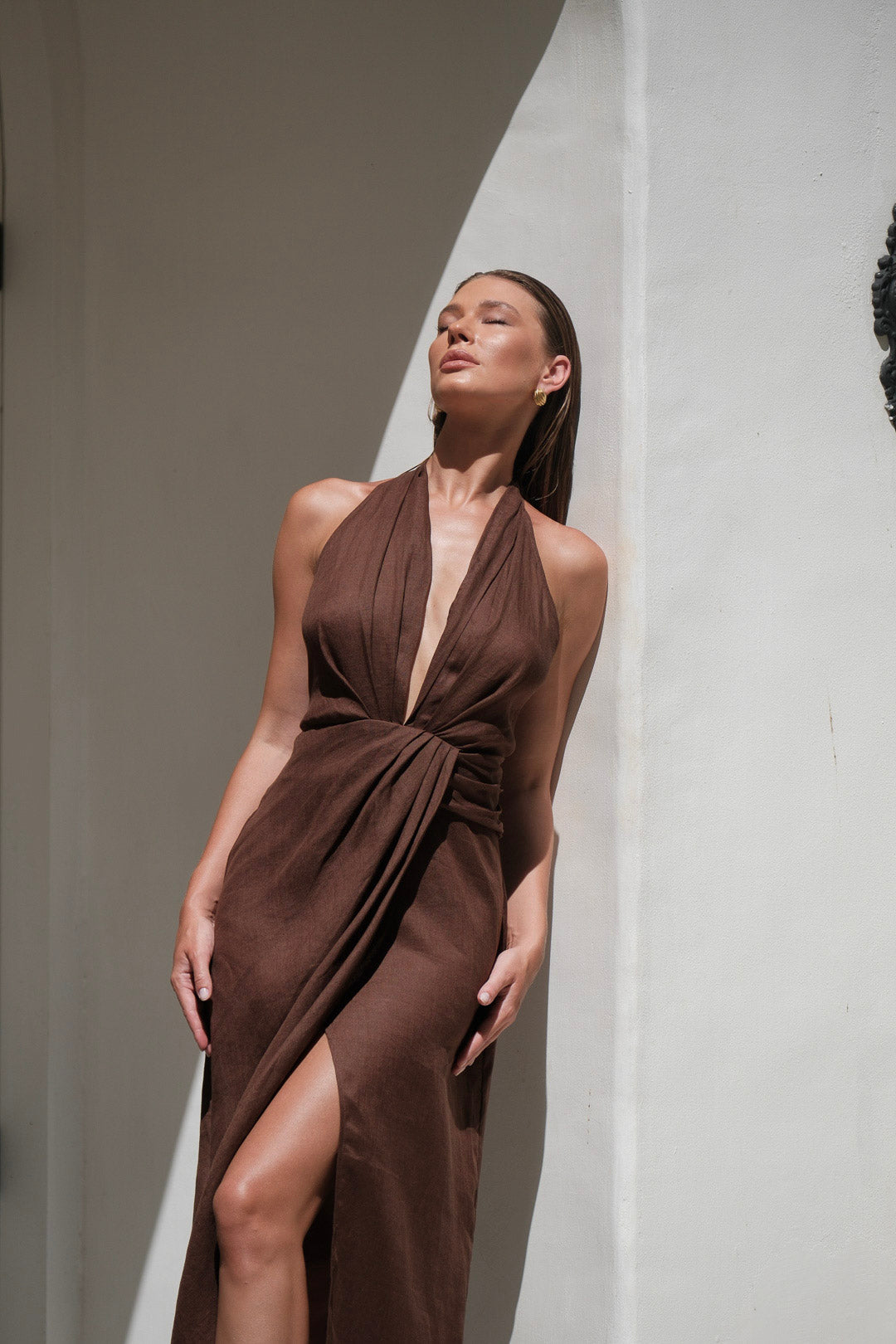 Leia Linen Dress Brown