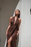 Leia Linen Dress Brown