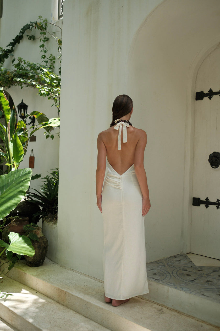Leia Linen Dress White