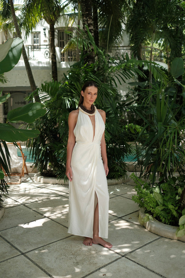 Leia Linen Dress White
