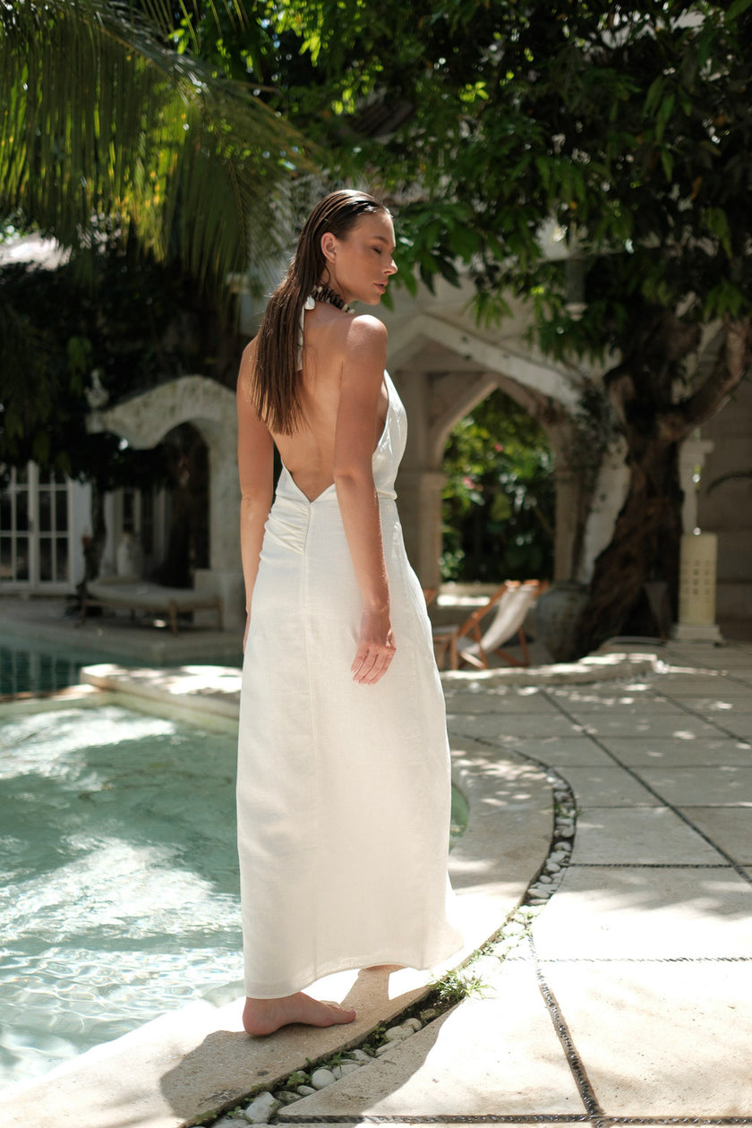 Leia Linen Dress White