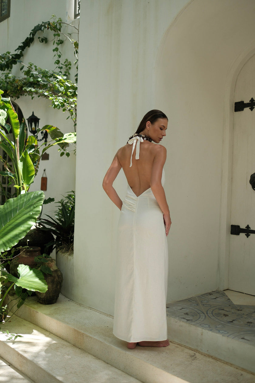 Leia Linen Dress White
